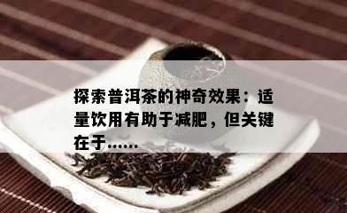 探索普洱茶的神奇效果：适量饮用有助于减肥，但关键在于......