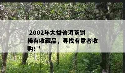 '2002年大益普洱茶饼稀有收藏品，寻找有意者收购！'