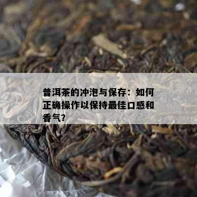 普洱茶的冲泡与保存：如何正确操作以保持更佳口感和香气？