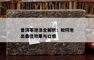 普洱茶泡法全解析：如何泡出更佳效果与口感