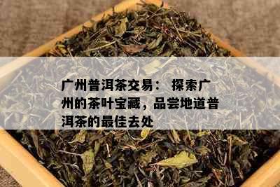 广州普洱茶交易： 探索广州的茶叶宝藏，品尝地道普洱茶的更佳去处