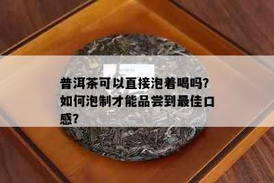 普洱茶可以直接泡着喝吗？如何泡制才能品尝到更佳口感？