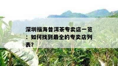 深圳福海普洱茶专卖店一览：如何找到最全的专卖店列表？