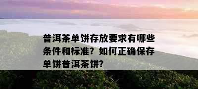 普洱茶单饼存放要求有哪些条件和标准？如何正确保存单饼普洱茶饼？