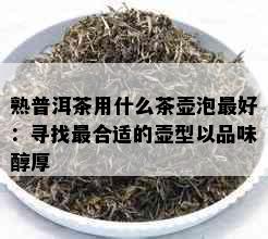 熟普洱茶用什么茶壶泡更好：寻找最合适的壶型以品味醇厚