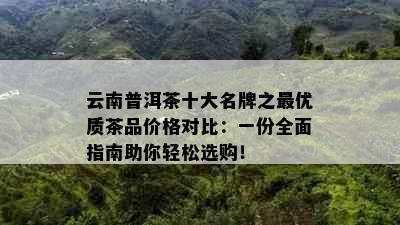 云南普洱茶十大名牌之更优质茶品价格对比：一份全面指南助你轻松选购！