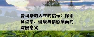 普洱茶对人生的启示：探索其哲学、健康与情感层面的深层意义