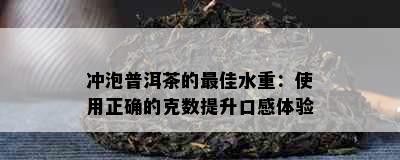 冲泡普洱茶的更佳水重：使用正确的克数提升口感体验