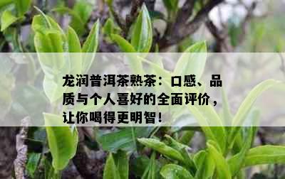 龙润普洱茶熟茶：口感、品质与个人喜好的全面评价，让你喝得更明智！