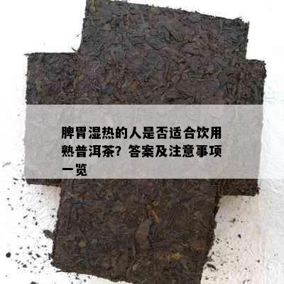 脾胃湿热的人是否适合饮用熟普洱茶？答案及注意事项一览