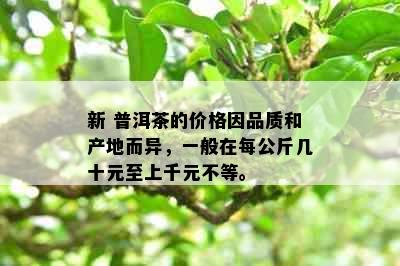 新 普洱茶的价格因品质和产地而异，一般在每公斤几十元至上千元不等。