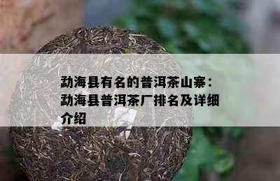 勐海县有名的普洱茶山寨：勐海县普洱茶厂排名及详细介绍