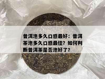 普洱泡多久口感更好：普洱茶泡多久口感更佳？如何判断普洱茶是否泡好了？