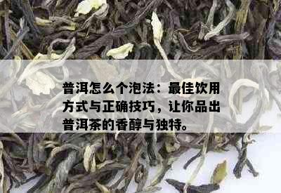 普洱怎么个泡法：更佳饮用方式与正确技巧，让你品出普洱茶的香醇与独特。