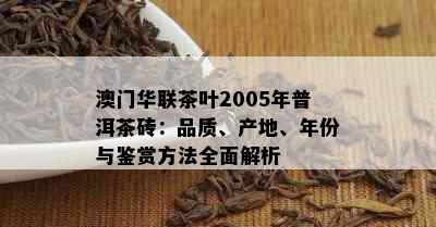 华联茶叶2005年普洱茶砖：品质、产地、年份与鉴赏方法全面解析