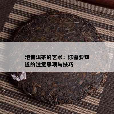 泡普洱茶的艺术：你需要知道的注意事项与技巧