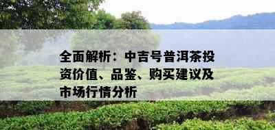 全面解析：中吉号普洱茶投资价值、品鉴、购买建议及市场行情分析