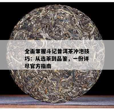 全面掌握斗记普洱茶冲泡技巧：从选茶到品鉴，一份详尽官方指南