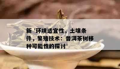 新 '环境适宜性，土壤条件，繁殖技术：普洱茶树移种可能性的探讨'