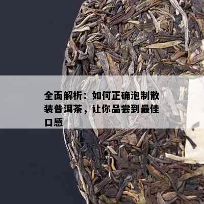 全面解析：如何正确泡制散装普洱茶，让你品尝到更佳口感