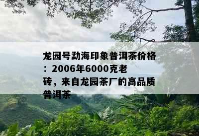 龙园号勐海印象普洱茶价格：2006年6000克老砖，来自龙园茶厂的高品质普洱茶