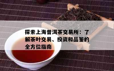 探索上海普洱茶交易所：了解茶叶交易、投资和品鉴的全方位指南