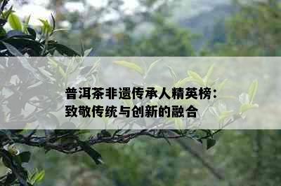 普洱茶非遗传承人精英榜：致敬传统与创新的融合