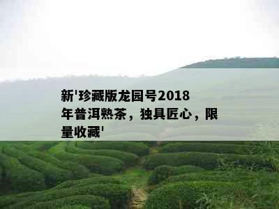 新'珍藏版龙园号2018年普洱熟茶，独具匠心，     收藏'