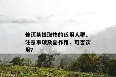 普洱茶提取物的适用人群、注意事项及副作用，可否饮用？