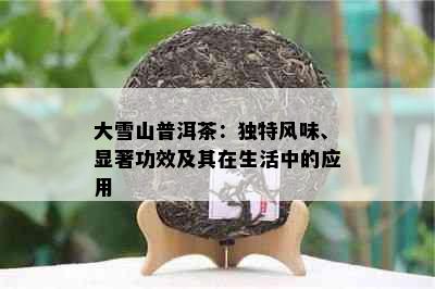 大雪山普洱茶：独特风味、显著功效及其在生活中的应用