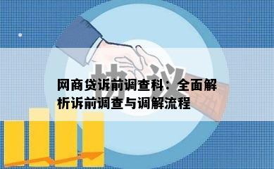 网商贷诉前调查科：全面解析诉前调查与调解流程