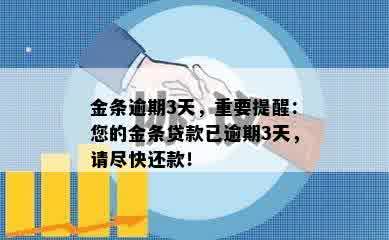 金条逾期3天，重要提醒：您的金条贷款已逾期3天，请尽快还款！