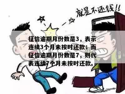 征信逾期月份数是3，表示连续3个月未按时还款；而征信逾期月份数是7，则代表连续7个月未按时还款。