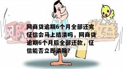 网商贷逾期6个月全部还完征信会马上结清吗，网商贷逾期6个月后全部还款，征信能否立即清除？