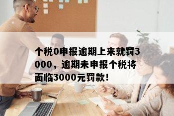 个税0申报逾期上来就罚3000，逾期未申报个税将面临3000元罚款！