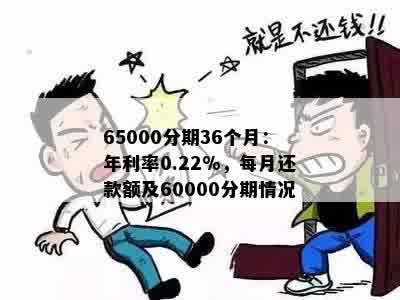 65000分期36个月：年利率0.22%，每月还款额及60000分期情况