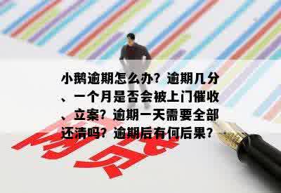 小鹅逾期怎么办？逾期几分、一个月是否会被上门催收、立案？逾期一天需要全部还清吗？逾期后有何后果？