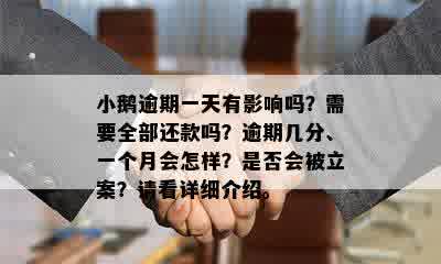 小鹅逾期一天有影响吗？需要全部还款吗？逾期几分、一个月会怎样？是否会被立案？请看详细介绍。