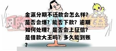 金瀛分期不还款会怎么样？是否会爆？能否下款？逾期如何处理？是否会上征信？是借款大王吗？多久能到账？