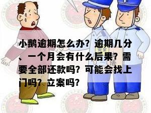 小鹅逾期怎么办？逾期几分、一个月会有什么后果？需要全部还款吗？可能会找上门吗？立案吗？