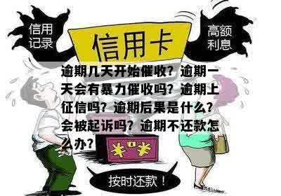 逾期几天开始催收？逾期一天会有暴力催收吗？逾期上征信吗？逾期后果是什么？会被起诉吗？逾期不还款怎么办？