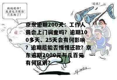 京东逾期200天：工作人员会上门调查吗？逾期100多天、25天会有何影响？逾期后能否慢慢还款？京东逾期2000元与几百元有何区别？