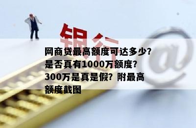 网商贷更高额度可达多少？是否真有1000万额度？300万是真是假？附更高额度截图