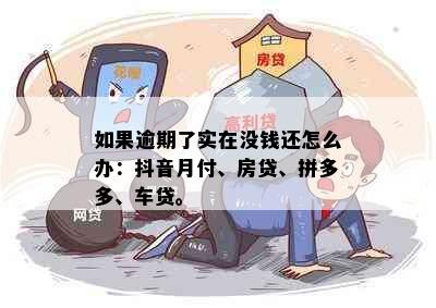 如果逾期了实在没钱还怎么办：抖音月付、房贷、拼多多、车贷。