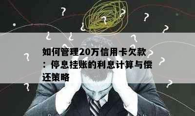 如何管理20万信用卡欠款：停息挂账的利息计算与偿还策略