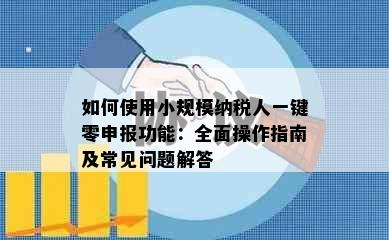 如何使用小规模纳税人一键零申报功能：全面操作指南及常见问题解答