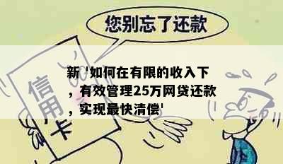 新 '如何在有限的收入下，有效管理25万网贷还款，实现最快清偿'