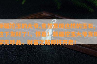 新疆挖玉的大爷,竟然发现这样的玉石,这下发财了!，惊喜！新疆挖玉大爷发现罕见珍品，财富之路即将开启！