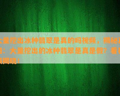 大量挖出冰种翡翠是真的吗视频，揭秘真相：大量挖出的冰种翡翠是真是假？看视频揭晓！