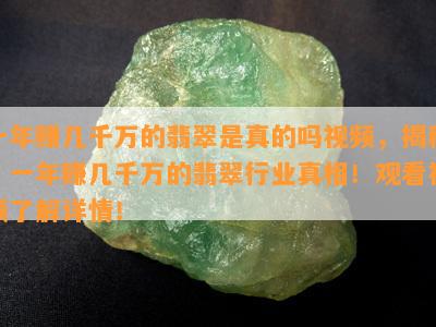 一年赚几千万的翡翠是真的吗视频，揭秘：一年赚几千万的翡翠行业真相！观看视频了解详情！